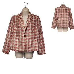 Koret Vintage Single Breasted Long Sleeve Multi Pink Plaid Blazer Jacket 8P
